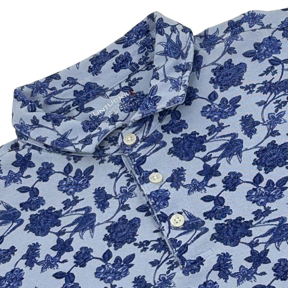 UNTUCKit Gondola Vine Print Polo Shirt Mens Medium Blue Pima Cotton Short Sleeve